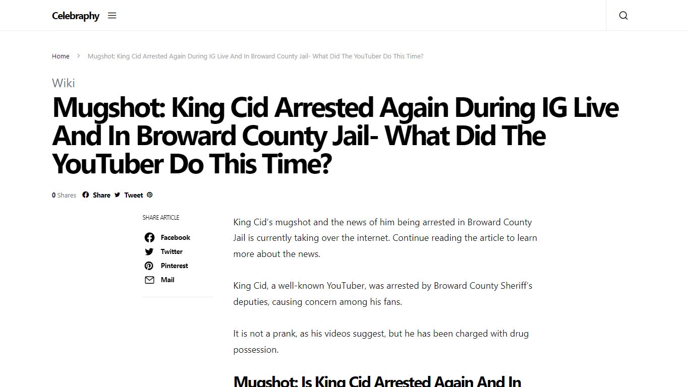 Mugshot: Is King Cid Arrested Again And In Broward County Jail?