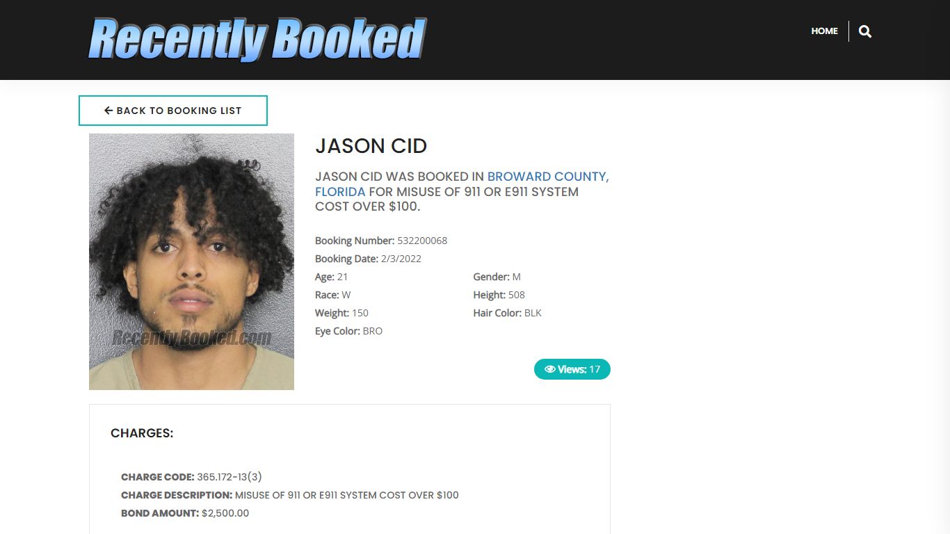 Recent Booking / Mugshot for JASON CID in Broward County, Florida